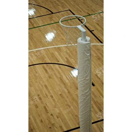 Thumbnail Netball Hoop Full Length White Padding Indoors Wooden Floorboards Background